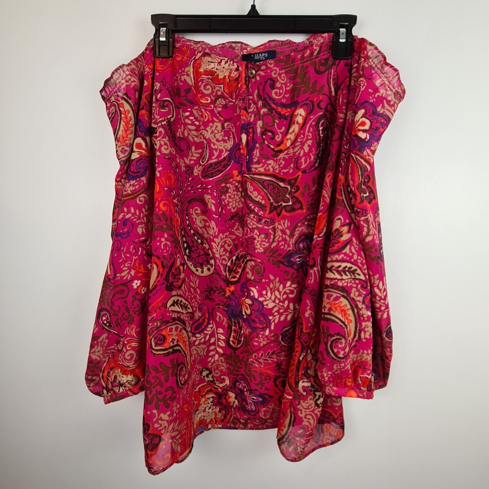 Chaps Womens XL Pink Paisley Off The Shoulder Long Sleeve Blouse Boho Top